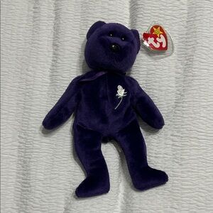 Ty Princess Diana Memorial Dark Purple Bear Plush with White Rose